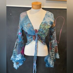Beautiful Boho patchwork bell sleeve crop top Size M